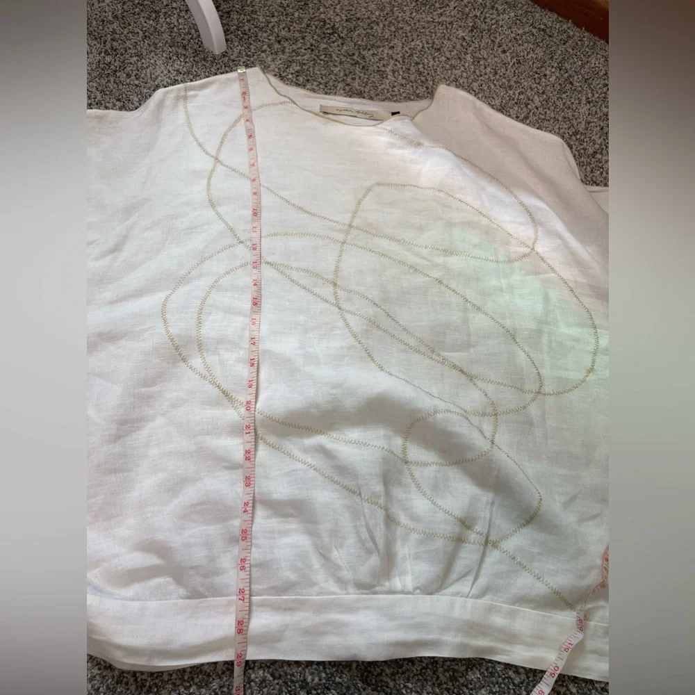 Cynthia Ashby White Linen Cream Abstract Art Stitch Oversized Tunic XL Retail219 - Picture 12 of 12